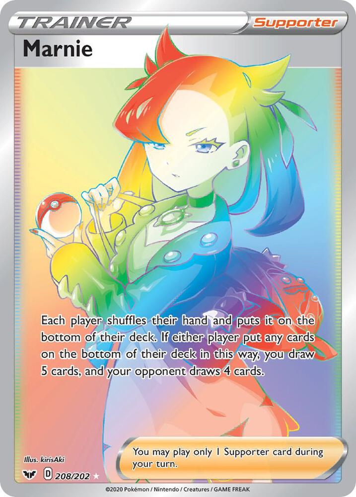 pokemon sword and shield rainbow rare cards Pokemon Sworld and Shield Marnie Rainbow – Route 110 Cards
