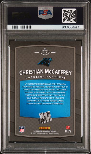 2017 Donruss Christian McCaffrey Rated Rookie PSA 9