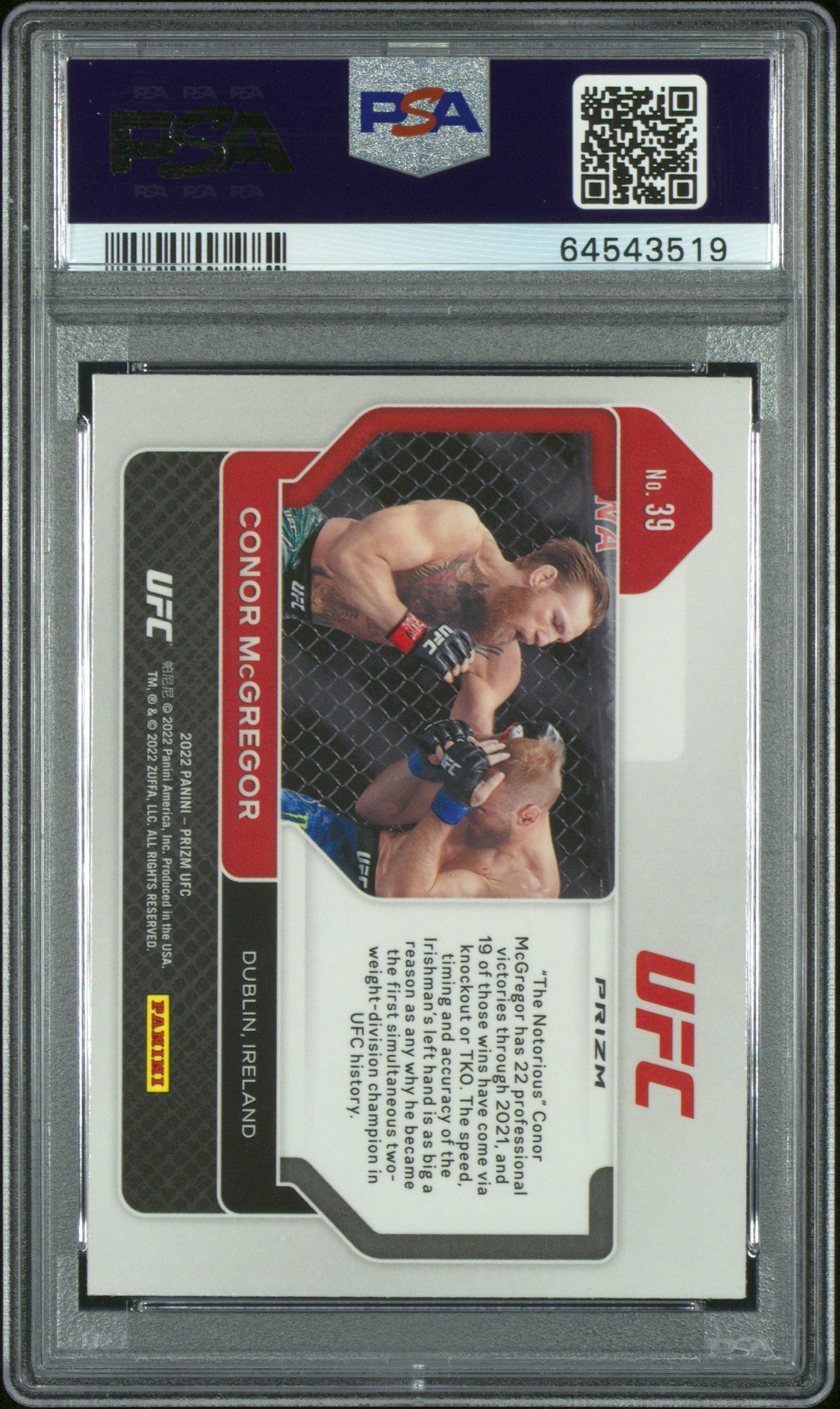 2022 panini prizm ufc conor mcgregor #39 psa 10
