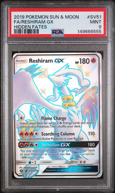 SUN & MOON HIDDEN FATES RESHIRAM GX PSA 9