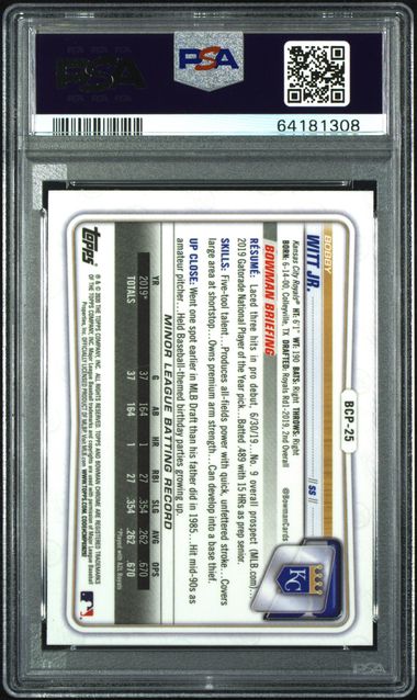 2020 Bowman Chrome 1st Bobby Witt Jr PSA 9