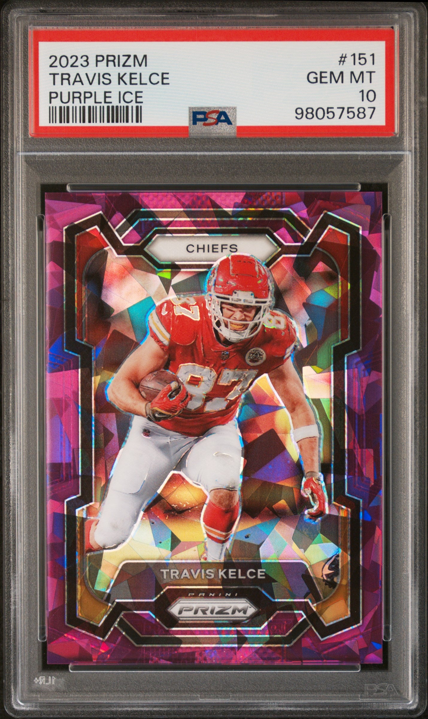 2023 Prizm Travis Kelce Purple Ice #/225 PSA 10