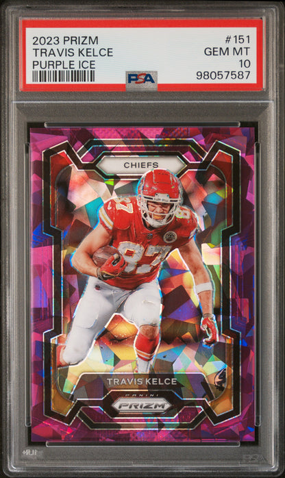 2023 Prizm Travis Kelce Purple Ice #/225 PSA 10