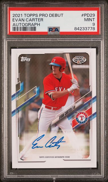 2021 Topps Pro Debut Evan Carter Rookie Autograph PSA 9