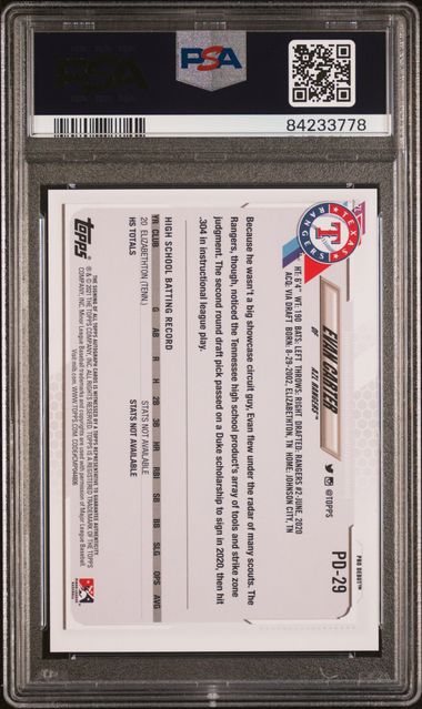 2021 Topps Pro Debut Evan Carter Rookie Autograph PSA 9