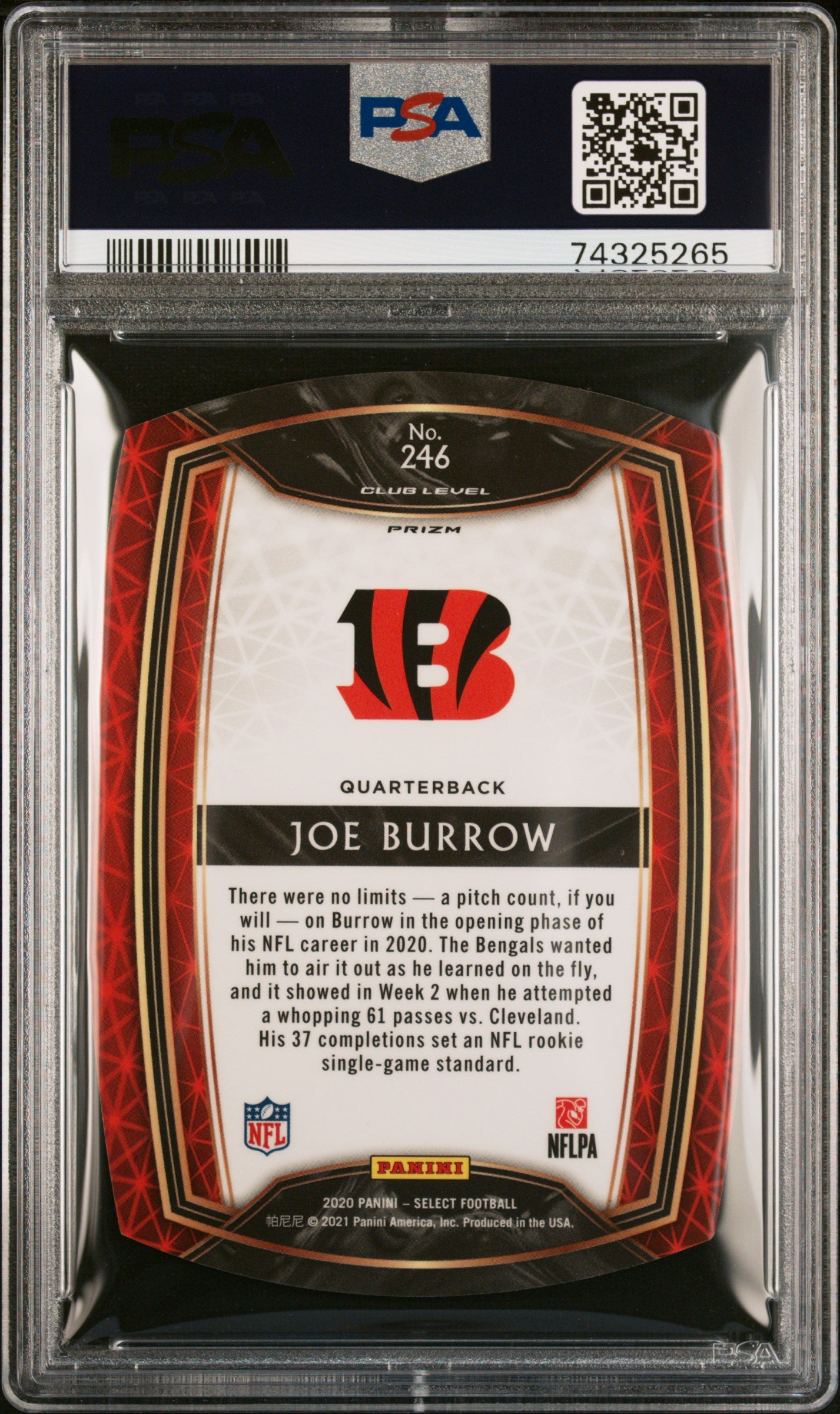 2020 Select Joe Burrow Die Cut Purple Rookie PSA 9