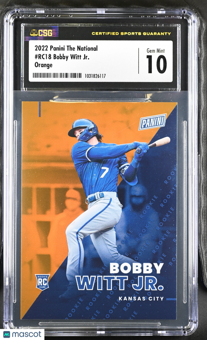 2022 Panini The National Bobby Witt Jr #RC18 Orange RC Rookie Card /199 CSG 10