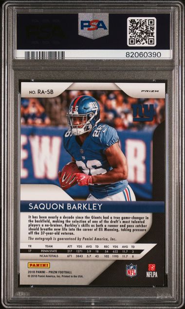 2018 Prizm Saquan Barkley Silver Rookie Auto PSA 9